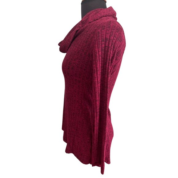 French Laundry Women's Burgundy And Black Ribbed Cowl Neck Sweater P/L - Picture 2 of 7